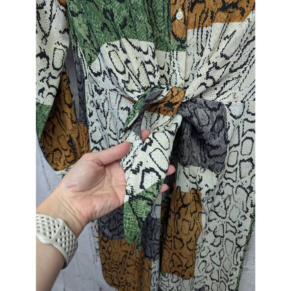 Nine West Shirt Dress Button Front‎ Tie Knot Waist Snake Print Size Large NWT - Picture 4 of 11
